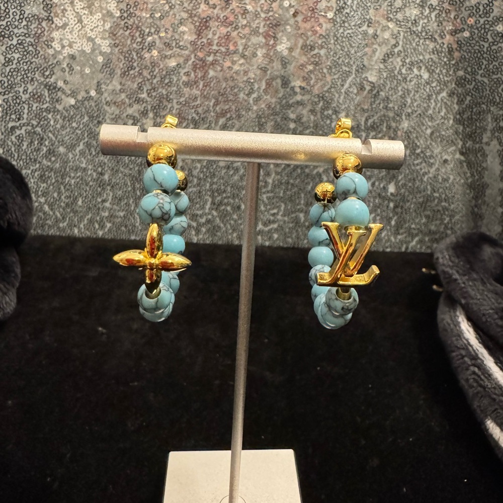 Louis Vuitton LV Floral Monogram Gold and Turquoise Earrings